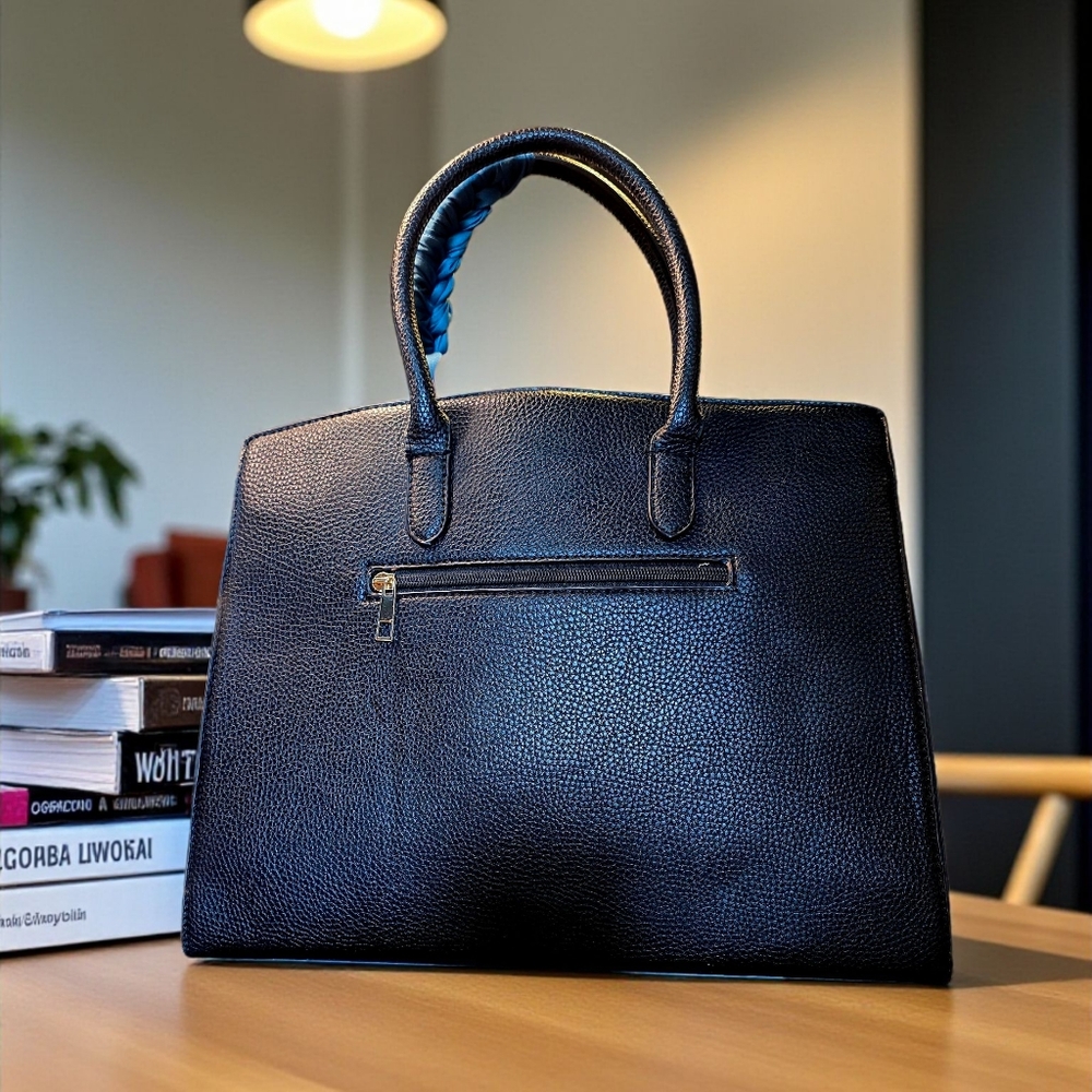 BLACK FRIDAY SALE!! Black Pebbled Faux Leather Satchel with Carry Strap - Picture 3 of 8